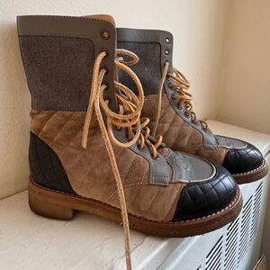 CHANEL Women's Suede Laceup Combat Boots,  Sz 37.5